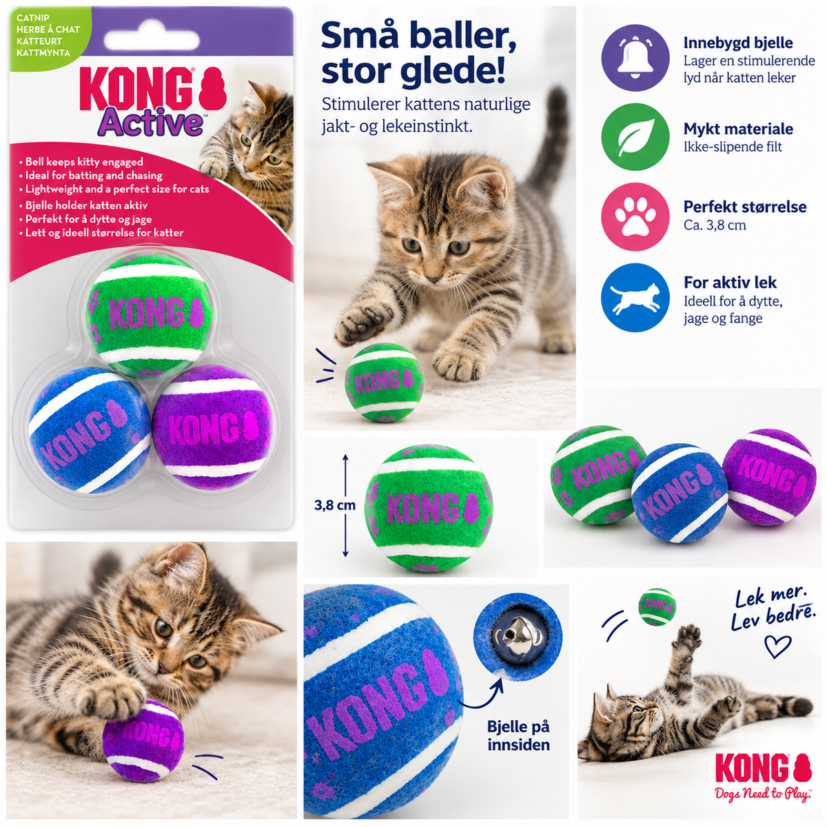 KONG Active Tennis Balls w/Bells – 3-pk