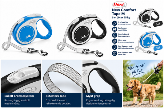 Flexi New Comfort Tape M 5 m – Blå / Sort