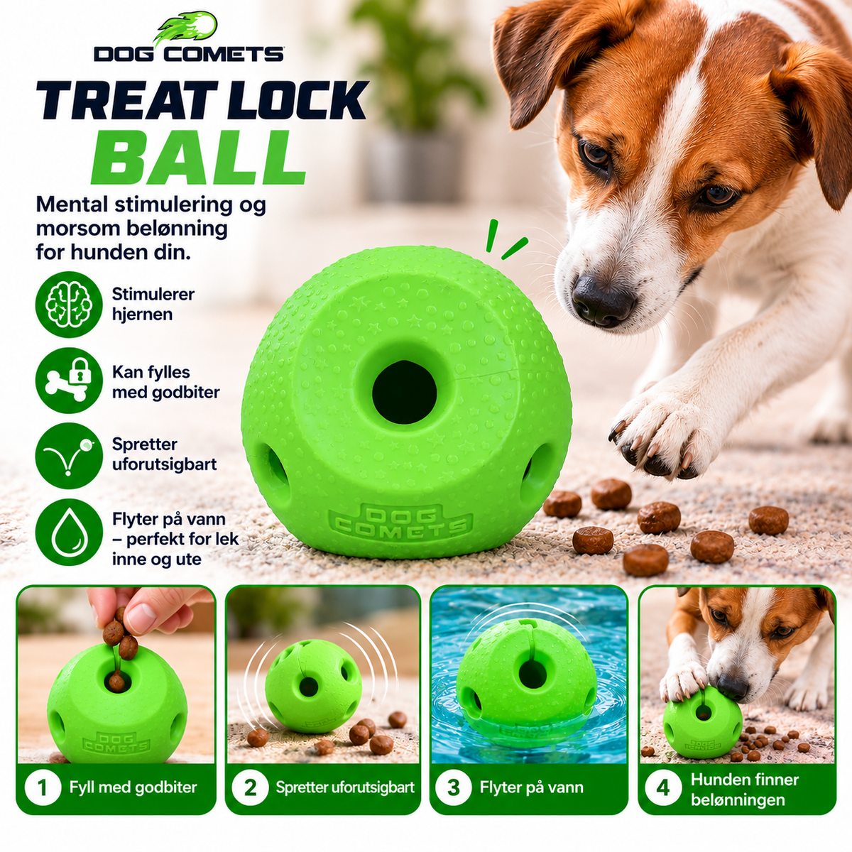 Dog Comets Treat Lock Ball – Grønn
