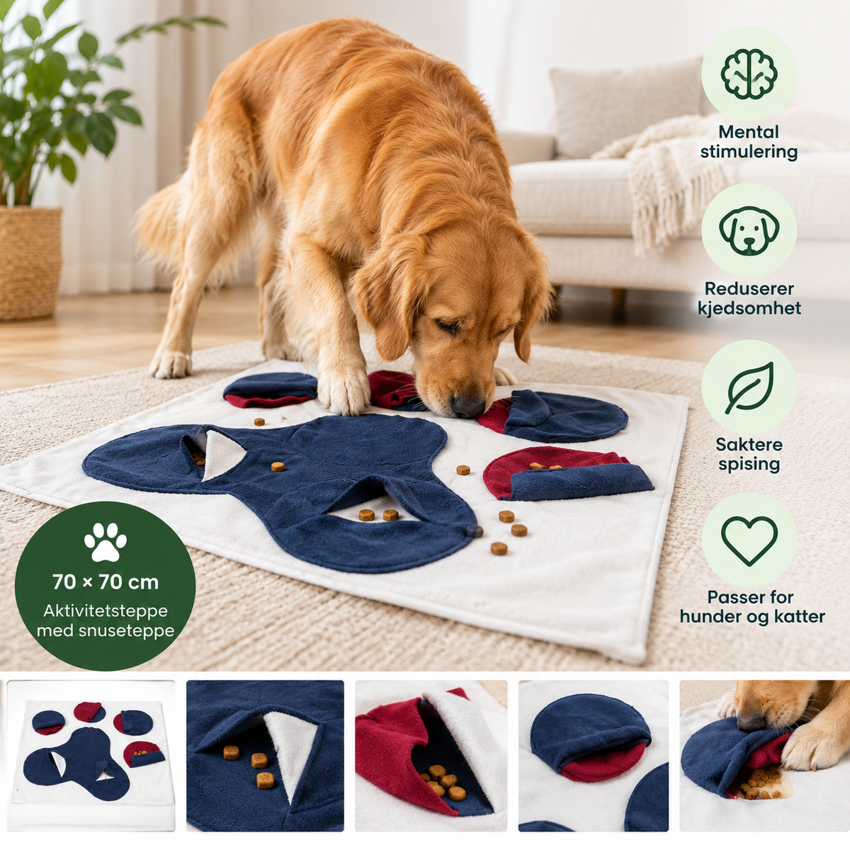 Aktivitetsteppe med Snuseteppe – 70 × 70 cm