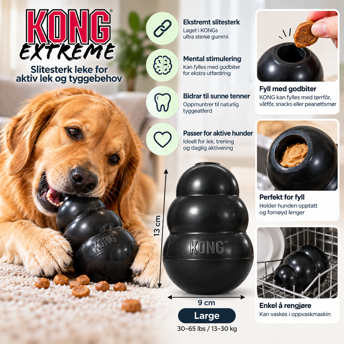 KONG Extreme L – Slitesterk Aktiviseringsleke for Hund