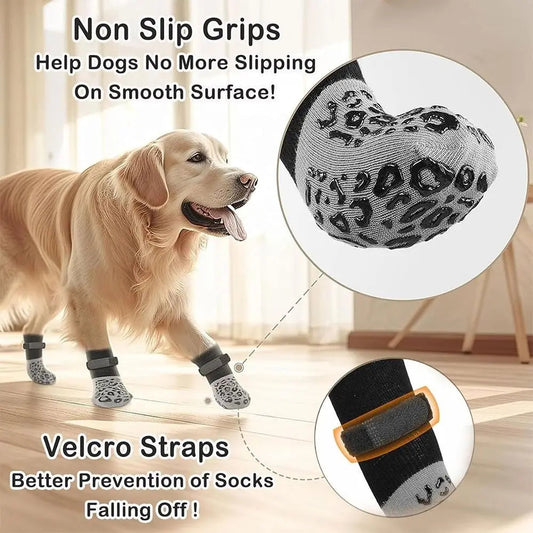 4PCS High Quality Anti-Slip Cozy Dog Socks Anti-Scratch Adjustable