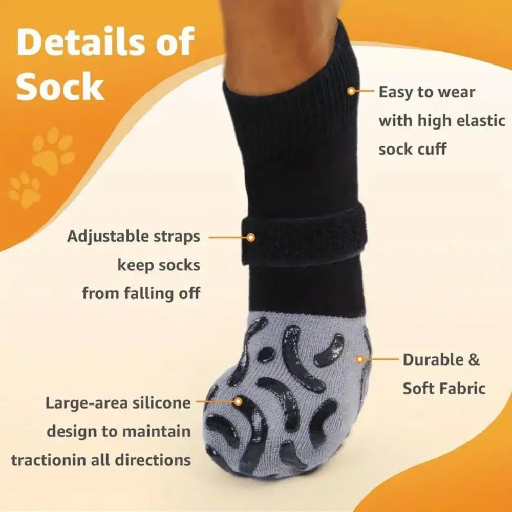 4PCS High Quality Anti-Slip Cozy Dog Socks Anti-Scratch Adjustable