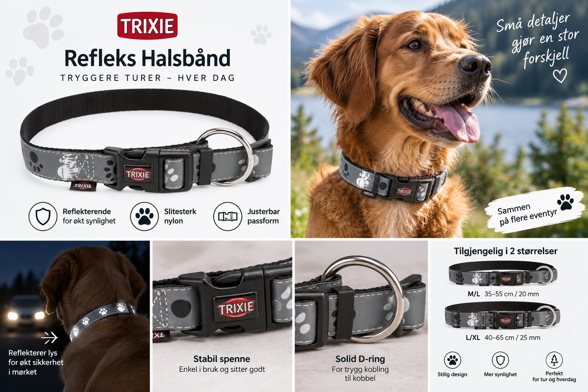 Trixie Refleks Halsbånd – Grå med poter