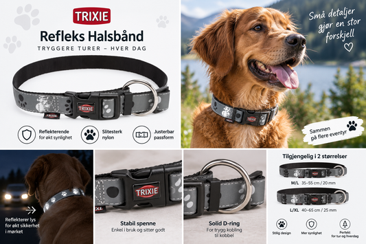 Trixie Refleks Halsbånd – Grå med poter