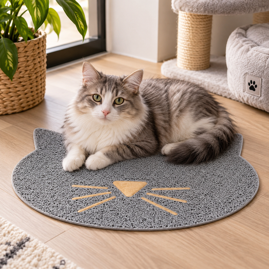 Kattebakke Teppe Kattehode – Lysegrå 40 × 42 cm