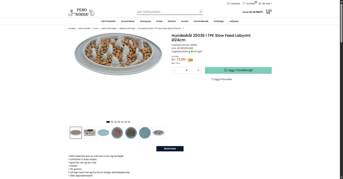 TPE slow feed hundeskål med labyrint 24 cm