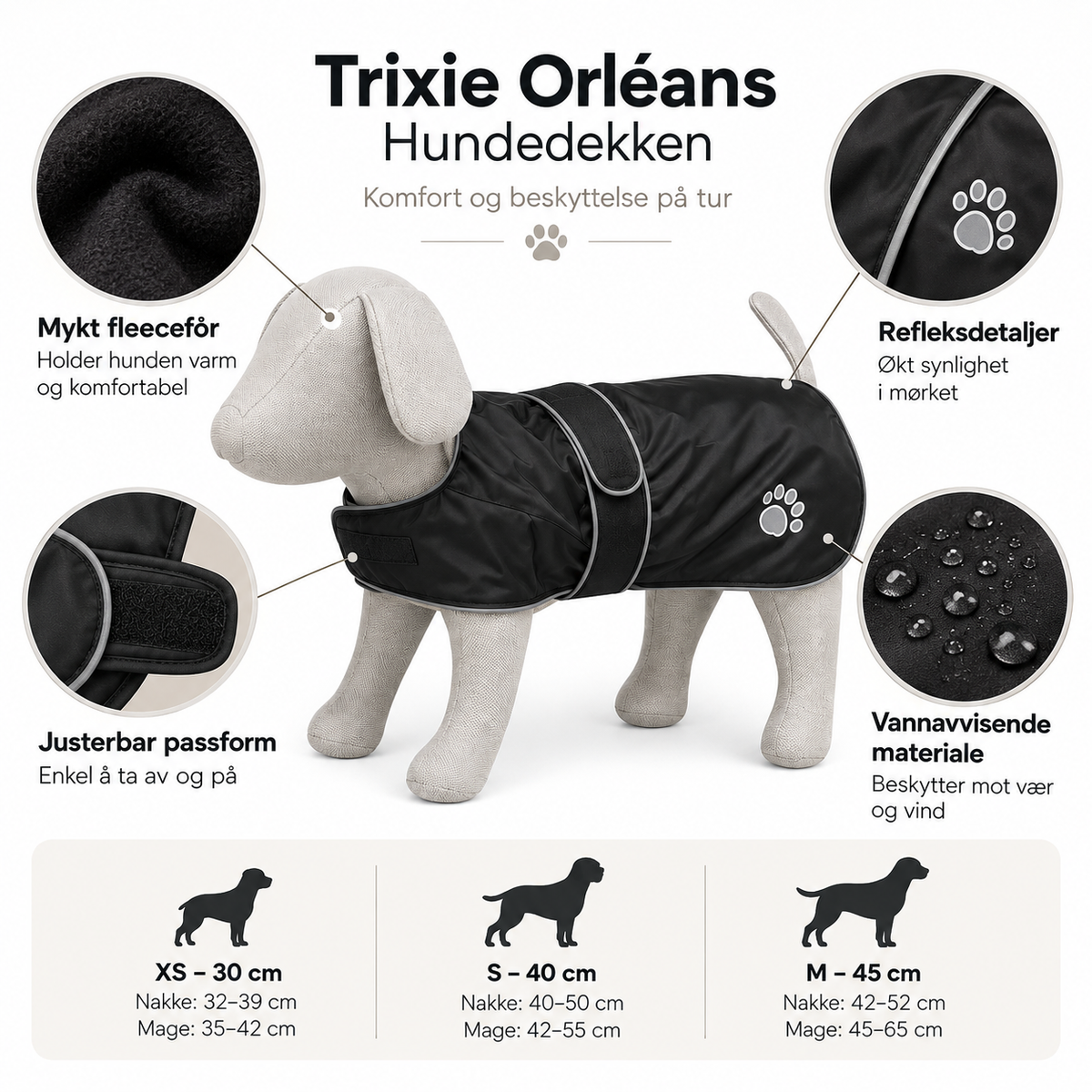 Trixie Orléans Hundedekken – Sort/Refleks