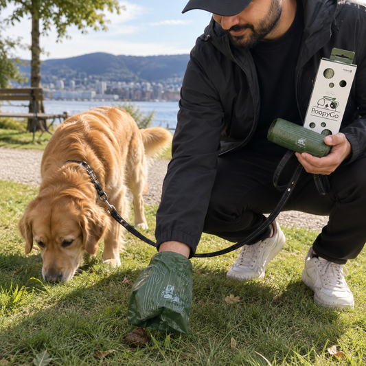PoopyGo hundeposer i bruk på hundetur