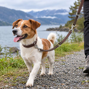 Trixie Rustic lærkobbel brukt på hund på tur